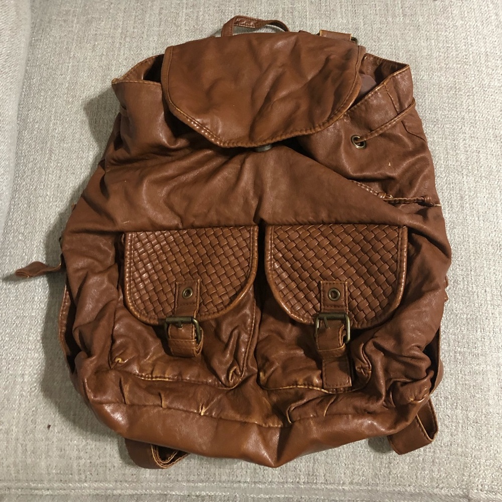 Brown faux leather back pack